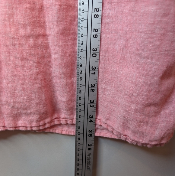 Tahari Women's 1X Plus Size Coral Pink 100% Linen Collared Button Shift Dress - Picture 4 of 5